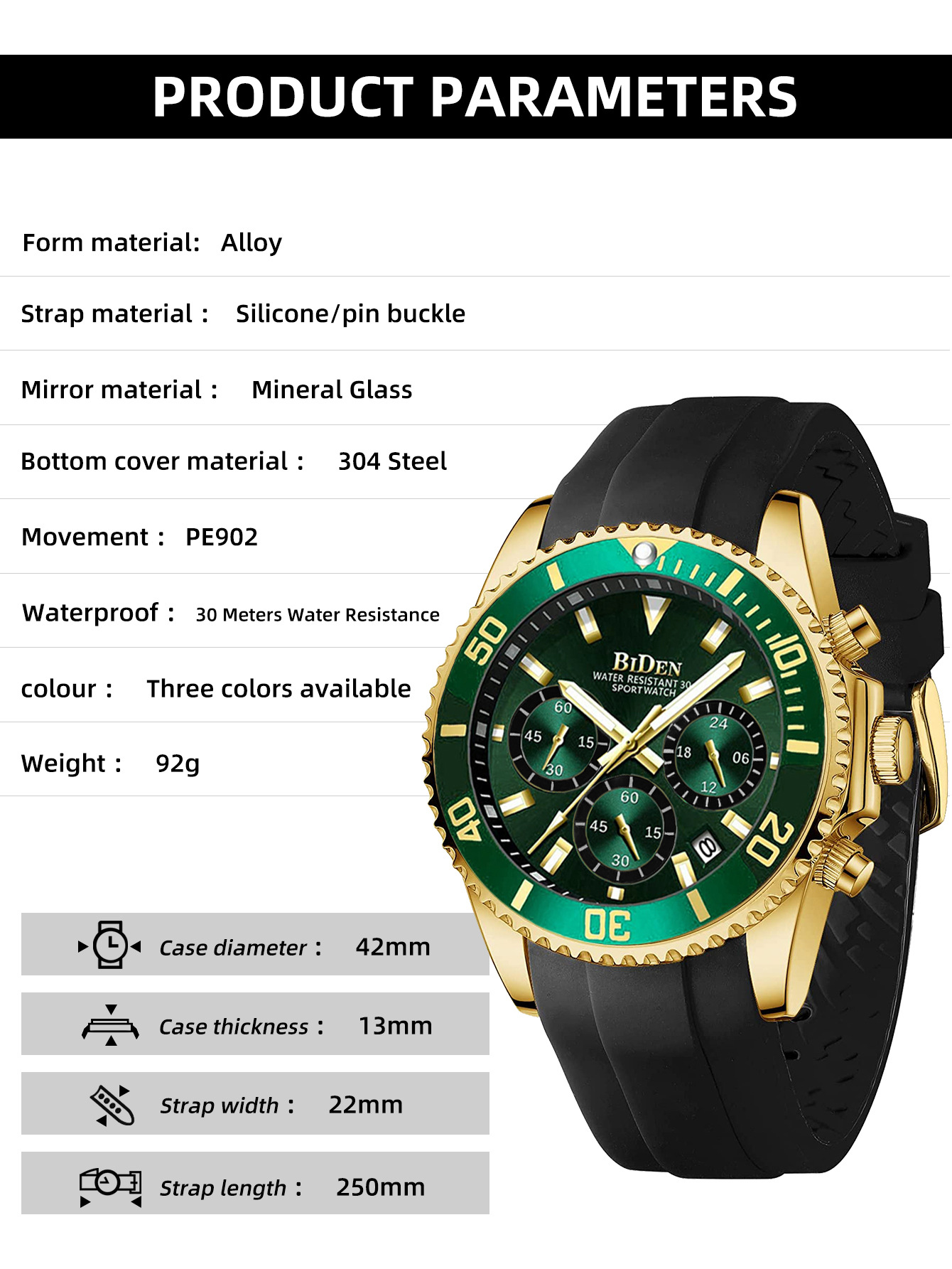 BIDEN Classic Green Watch For  - đánh giá và giá Smartwatch Casual Watches For Men